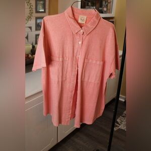 Coral Button-Down Short Sleeve Shirt 🌺